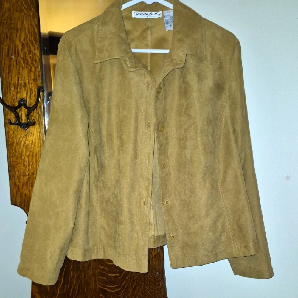 Womens 16W Vintage Button-up Collar Faux Suede Dress Shirt